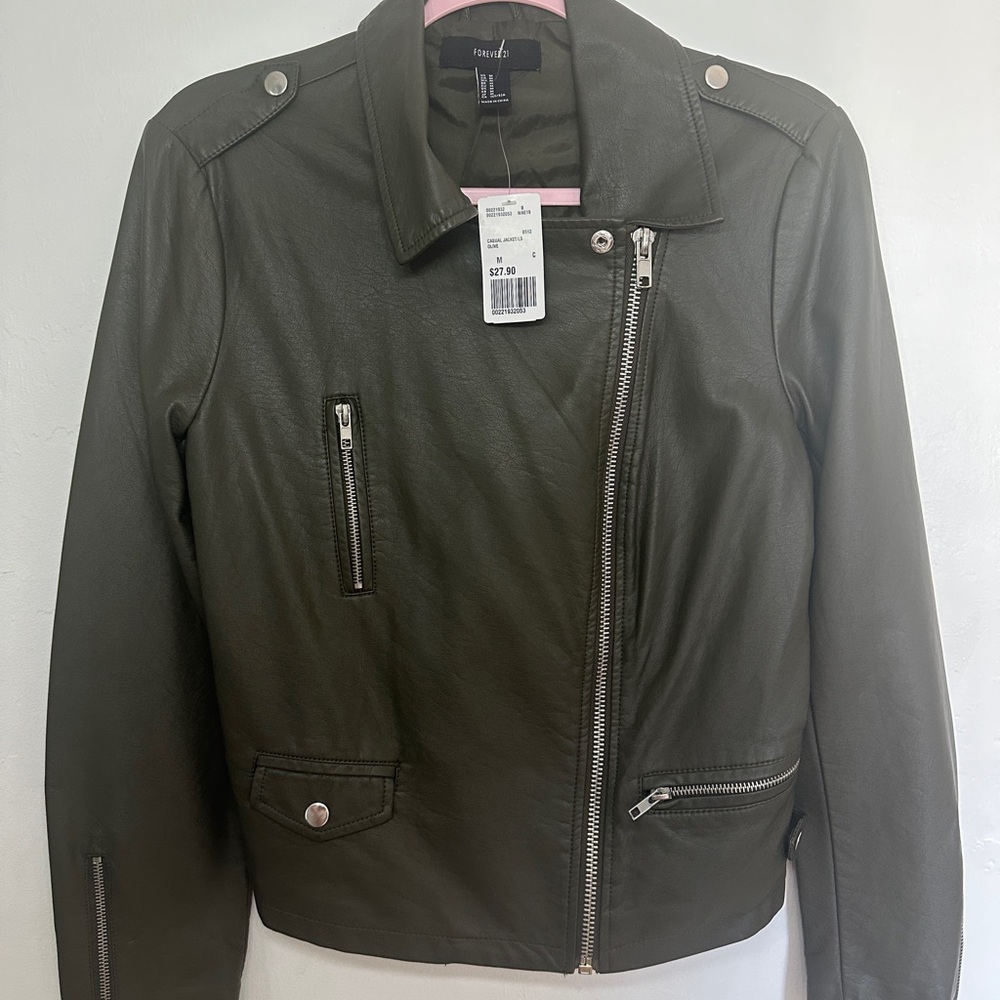 Forever 21 Olive Green Faux Leather Moto Jacket